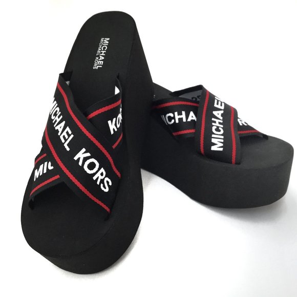 MICHAEL Michael Kors Shoes - New MICHAEL KORS Logo Demi Wedge Slide Sandal 7